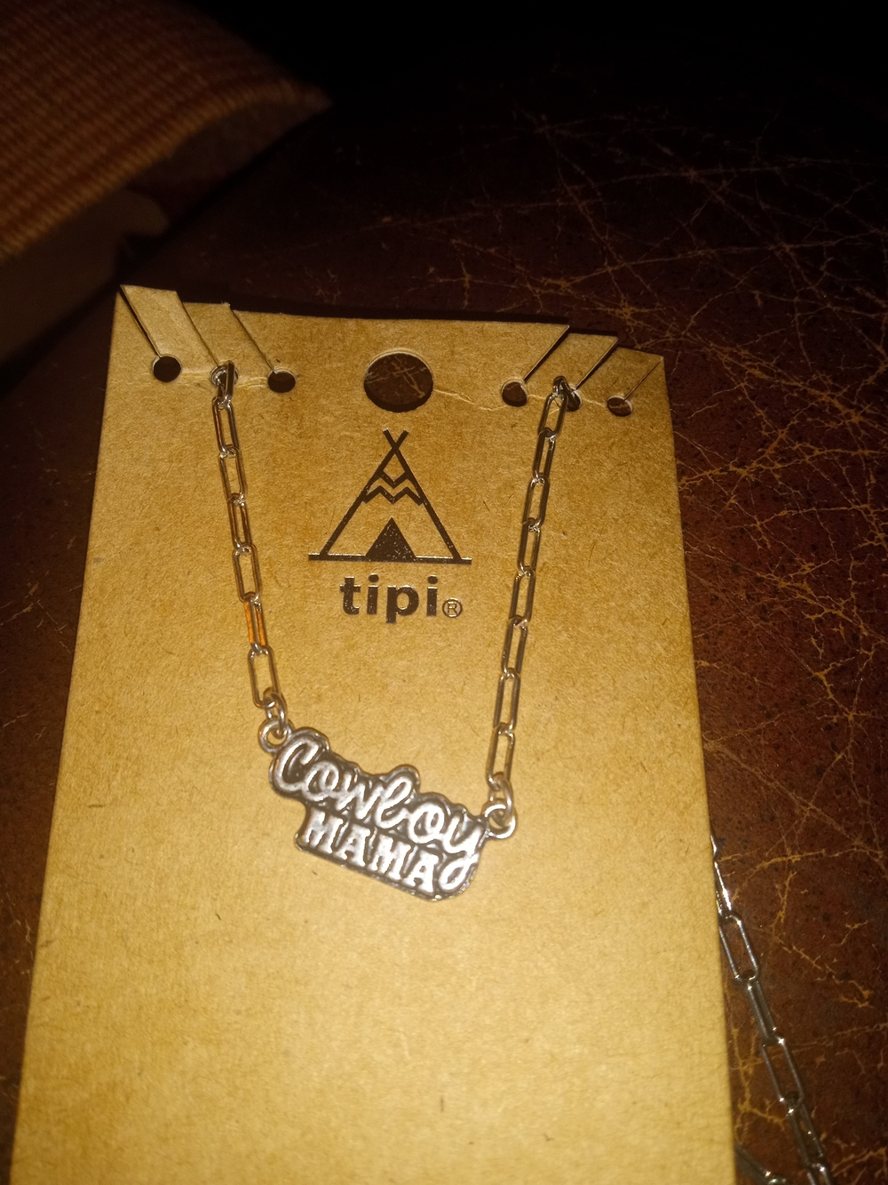 Tipi Silver 'Cowboy Mama' Script Pendant Necklace